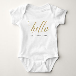 Gold Hello Personalised Name Baby Bodysuit