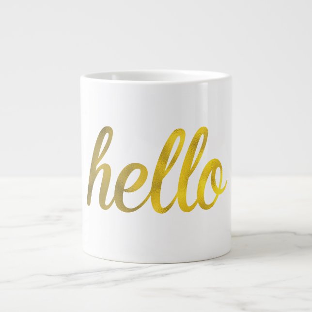 Gold hello typography mug (Front)