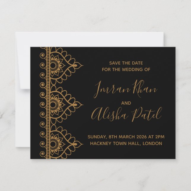 Gold Henna Desi Indian Wedding Invitation (Front)