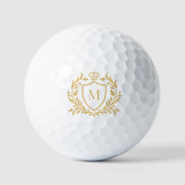Gold Heraldic Crest Crown Monogram Golf Balls (Front)
