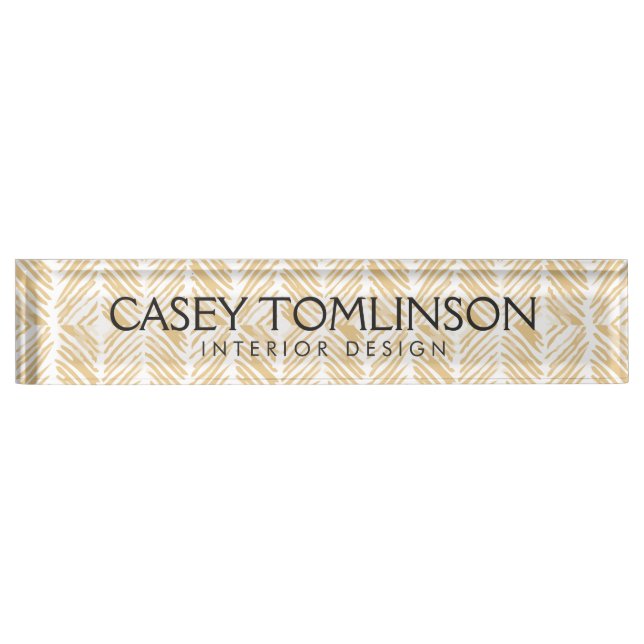 GOLD HERRINGBONE / CHEVRON ARTWORK Desk Nameplate (Front)