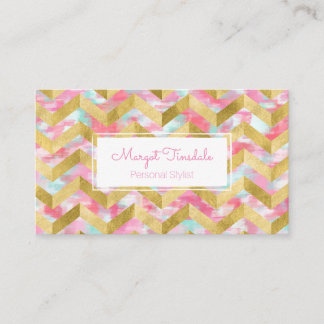 Gold Herringbone Paint Strokes Business Card