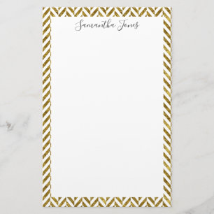 Gold Herringbone Pattern Metallic Personalised Stationery