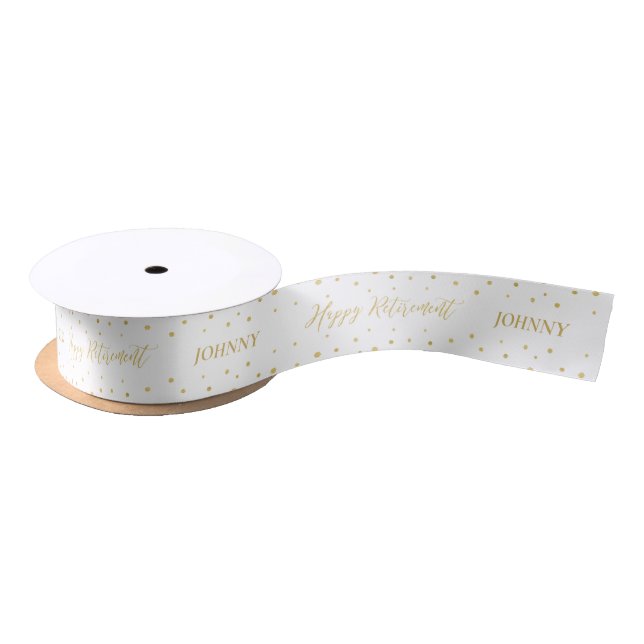 Gold & Hexagon Confetti Happy Retirement Your Name Satin Ribbon (Spool)