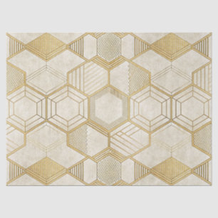 Gold Hexagon Geometric Cream Marble Pattern Tissue Paper