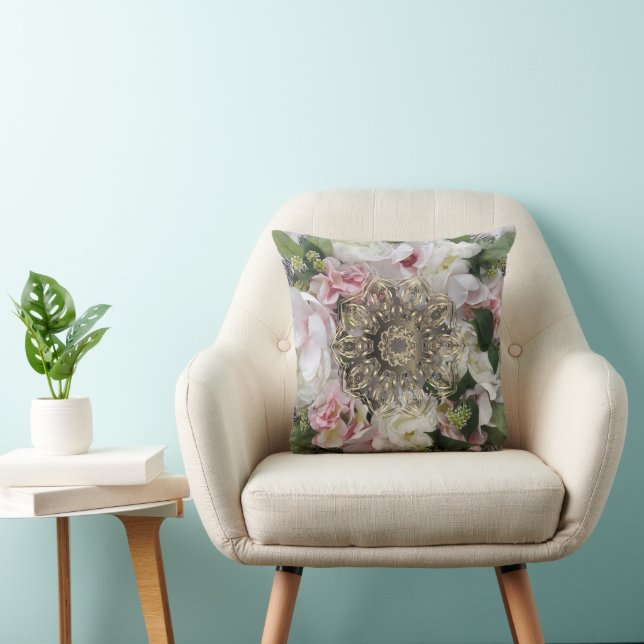 Gold Hexagon Mandala Floral Chic Cushion (Chair)