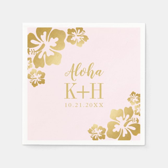 Gold Hibiscus Aloha Monogram Napkin (Front)