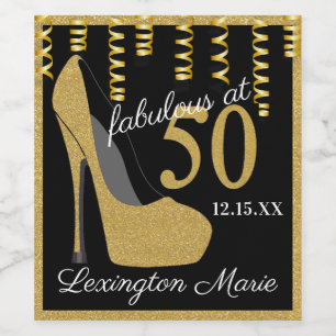 Gold High Heel 50th Birthday Party Sparkling Wine  Label