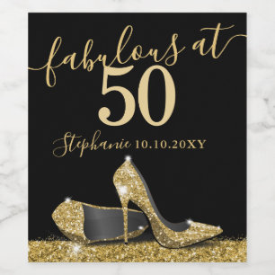 Gold High Heel 50th Fabulous Birthday Champagne Wine Label
