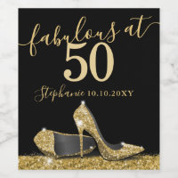 Gold High Heel 50th Fabulous Birthday Sparkling Wi