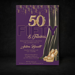 Gold High Heel Elegant Purple 50 Fabulous Birthday Invitation
