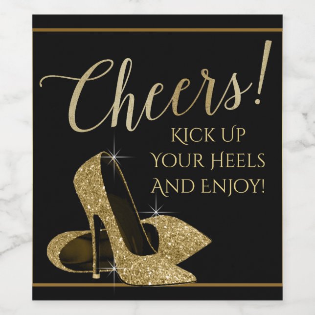 Gold High Heel Shoe Cheers Wine Bottle Labels (Single Label)