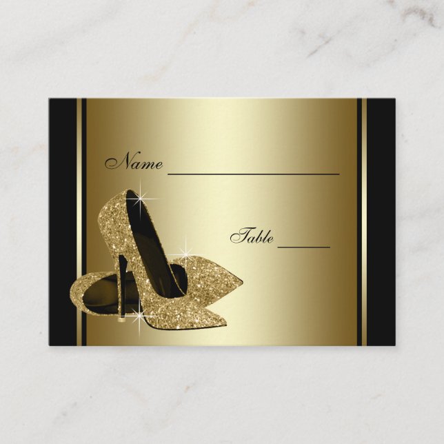 Gold High Heel Shoe Table Seating Cards (Front)