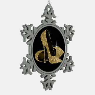 Gold High Heel Shoes Snowflake Pewter Christmas Ornament