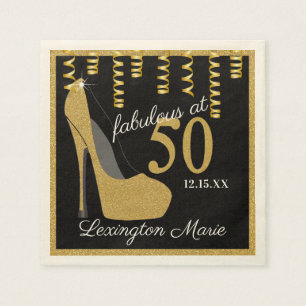 Gold High Heeled Shoe Birthday Party With Age Napkin