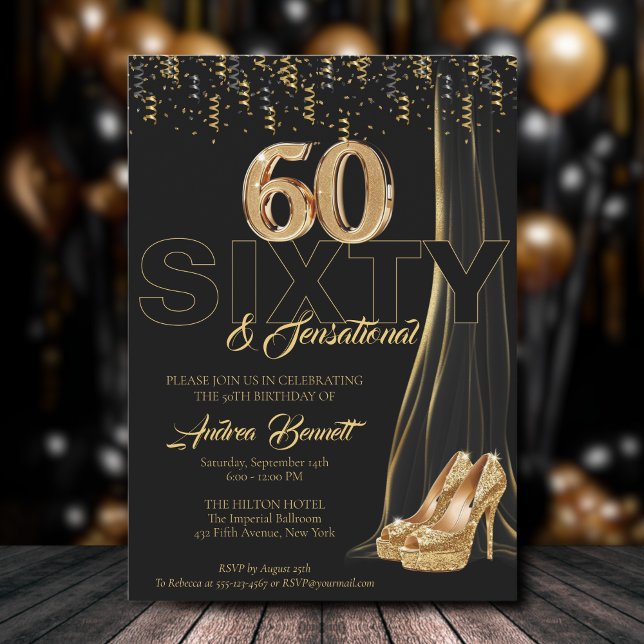 Gold High Heels Elegant 60th Sensational Birthday Invitation (Creator Uploaded)