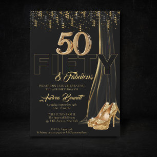 Gold High Heels Elegant Black 50 Fabulous Birthday Invitation