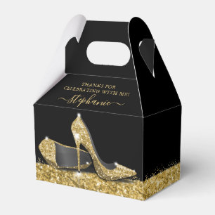 Gold High Heels Elegant Black Glitter Thank You Favour Box