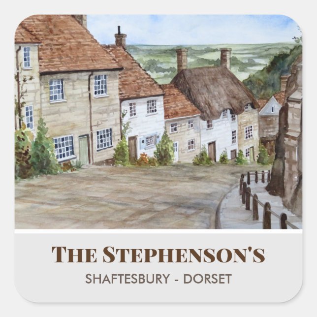 Gold Hill Shaftesbury Dorset England Watercolor Square Sticker (Front)