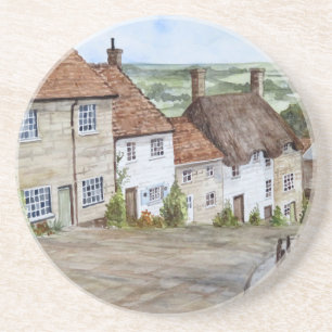 Gold Hill, Shaftesbury, Dorset Watercolor Painting Coaster