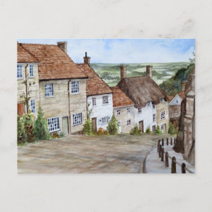 Gold Hill, Shaftesbury, Dorset Watercolor Painting Postcard