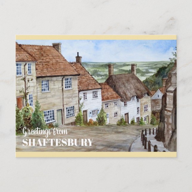 Gold Hill, Shaftesbury, Dorset Watercolor Painting Postcard (Front)