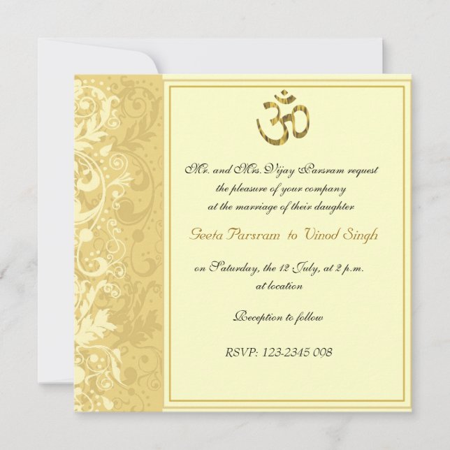 Gold Hindu wedding Invitation (Front)