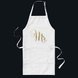 Gold His n Hers Mr & Mrs Matching Aprons<br><div class="desc">cute white bbq/cooking apron with elegant faux gold foil scripted lettering showing the word 'Mr' on the front.  Matching apron with the word 'Mrs' available here... </div>