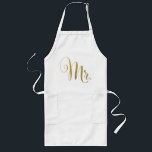 Gold His n Hers Mr & Mrs Matching Aprons<br><div class="desc">cute white bbq/cooking apron with elegant faux gold foil scripted lettering showing the word 'Mr' on the front.  Matching apron with the word 'Mrs' available here... </div>