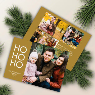 Gold "HO HO HO" Photo Collage Christmas Holiday Card