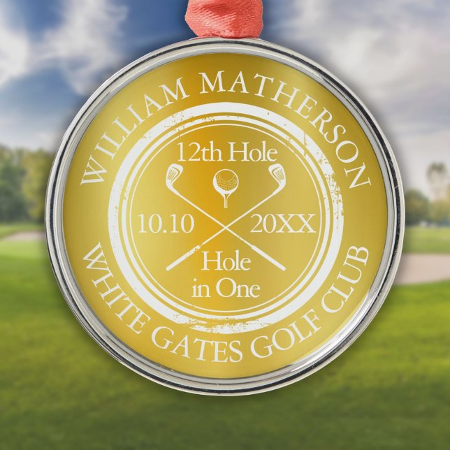 Gold Hole in One Classic Personalised Golf Metal Ornament (Gold Hole in One Classic Personalized Golf Metal Ornament)