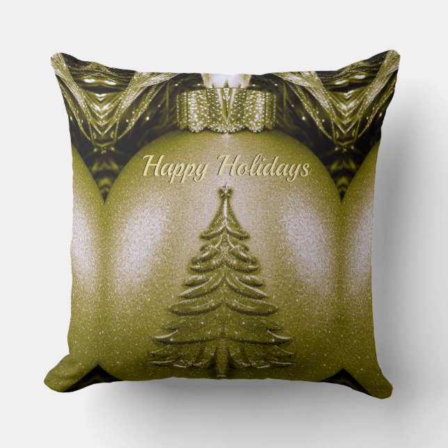 Gold Holiday Christmas Ball Throw Pillow (Front)