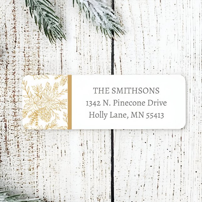 Gold Holiday Christmas Floral Address Return Address Label (Creator Uploaded)