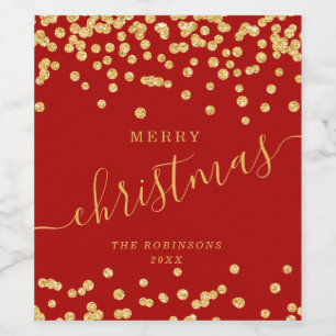 Gold Holiday Christmas Glitter Confetti Red Wine Label