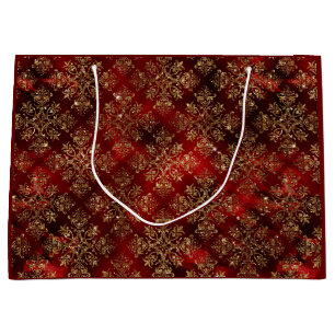 Gold Holiday Christmas Metallic Damask Elegant  Large Gift Bag