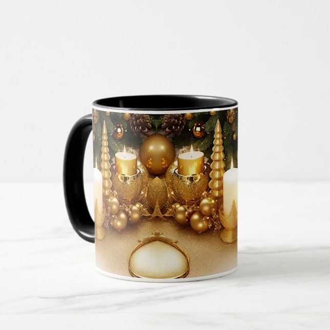 Gold Holiday Christmas Mug (Front Left)