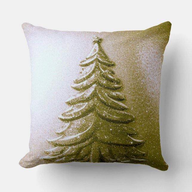 Gold Holiday Christmas Tree Throw Pillow (Front)