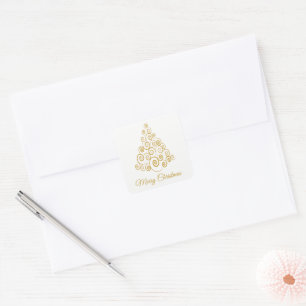 Gold Holiday Tree Elegant Christmas Square Sticker