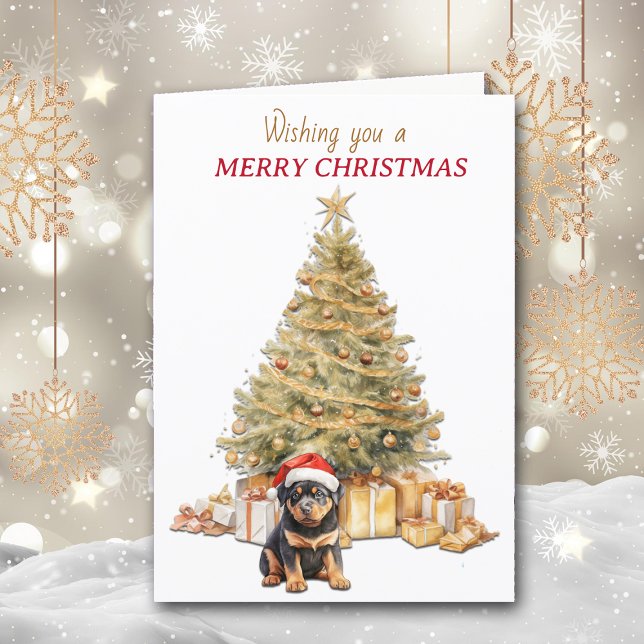 Gold Holiday Tree Rottweiler Puppy Christmas Card (Creator Uploaded)