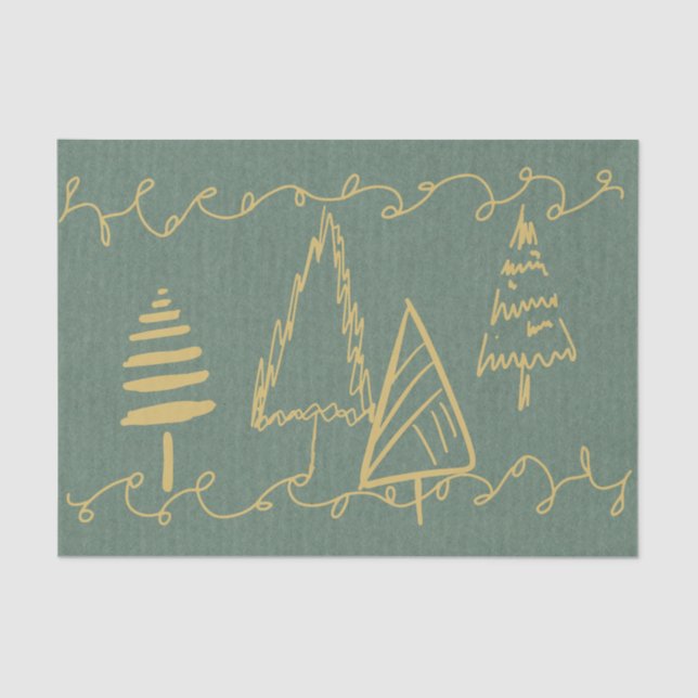 Gold Holiday Trees Tissue Paper (Front)
