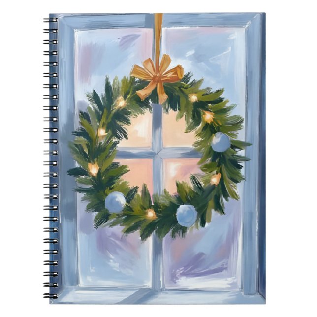 Gold Holiday Wreath Watercolor Holiday Notebook (Front)