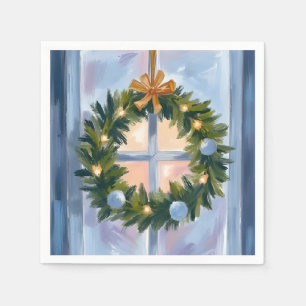 Gold Holiday Wreath Watercolor Holiday Painting Napkin