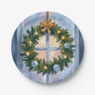 Gold Holiday Wreath Watercolor Holiday Painting Paper Plate