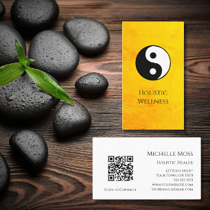 Gold Holistic Healing Yin Yang Symbol QR code  Business Card