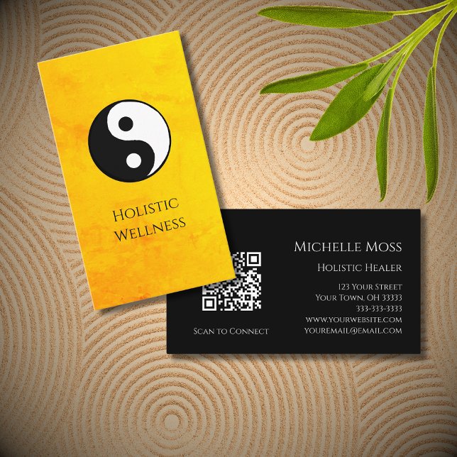Gold Holistic Wellness Yin Yang Symbol QR code  Business Card (Creator Uploaded)