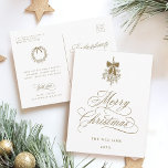 Gold Holly Berry Bouquet Romantic Merry Christmas Postcard<br><div class="desc">This simple Christmas postcard features elegant and romantic swirly calligraphy lettering with a winter holly berry bouquet and custom text on the back. For more advanced customisation of this design,  please click the BLUE DESIGN TOOL BUTTON above!</div>