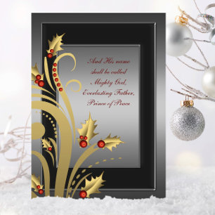 Gold Holly Christian Christmas Cards