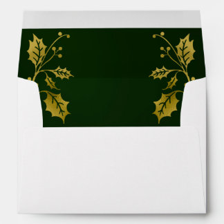 Gold Holly & Monogram - Green Borders Envelope