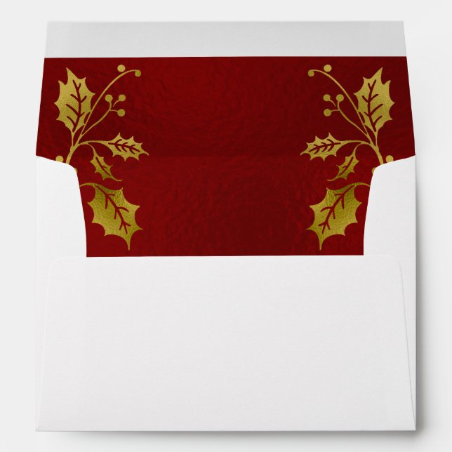 Gold Holly & Monogram - Red Borders Envelope (Back (Bottom))