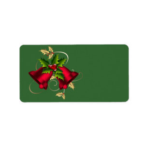 Gold Holly Red Bells Green Christmas Labels